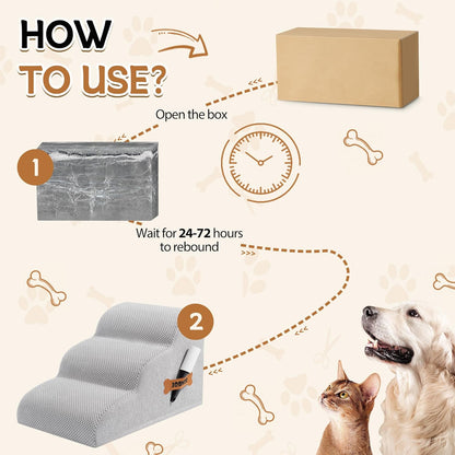 Romrol Dog Stairs Ramp for High Beds Couches, High Density Foam Pet Steps with Durable Non-Slip Waterproof Fabric Cover, Dog Stairs for Small Dogs or Cats or Pets, 3-Step,15 Inch,Light-Grey