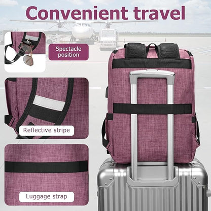 YALUNDISI Vintage Backpack Travel Laptop Backpack with usb Charging Port for Women & Men College Backpack Fits 15.6 Inch Laptop Purple Brown