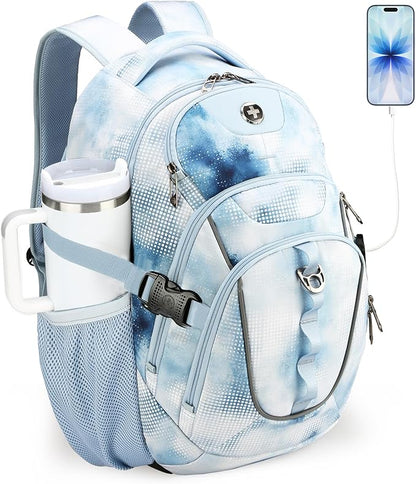 Swissdigital Laptop Backpack with USB Charging Port, Travel Backpack Fits 15.6 inches Computer, 31L Backpack for Men, Polka Blue | SD803-105