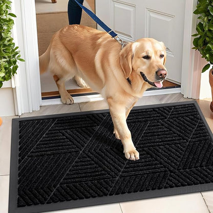 Kitinjoy Front Door Mat Outside Entrance, Sturdy Natural Dirt Trapper, Heavy Duty Rubber Doormat, Low Profile Non-Slip Backing, Easy Clean Floor Mat for Indoor Outdoor Entry, 47X32 Inch, Black