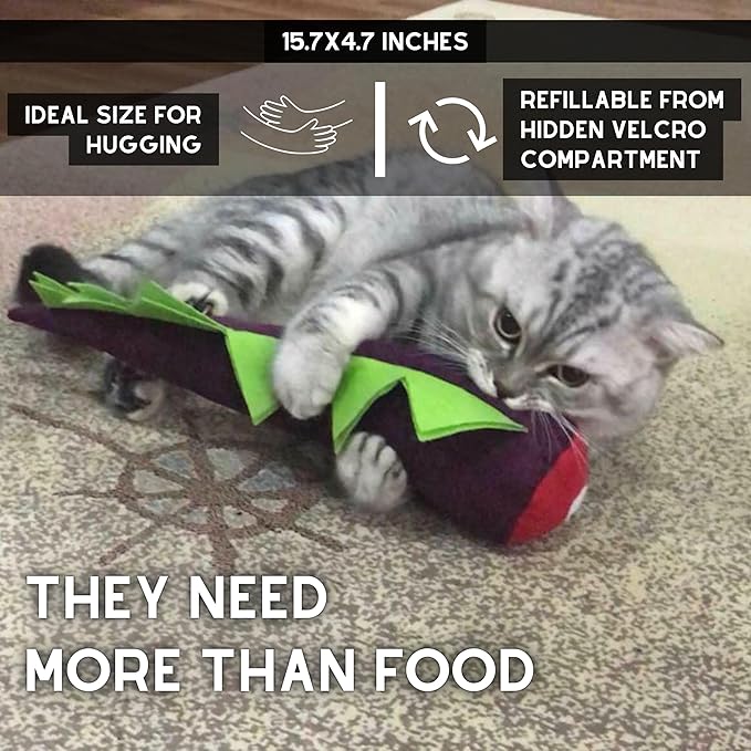 Large Cat Toy Dino, Catnip Matatabi Silvervine Filled Help Relief Stress Interactive Indoor Cat Kicker with Bell and Smell (Purple)