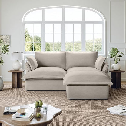 Lopzeho 82” Modular Sectional Sofa, Comfy Down Fill Cloud Couch with Movable Ottoman, L Shaped Modular Small Couch with Washable Cover, Sectional Couches for Living Room Small Apartments, Light Gray