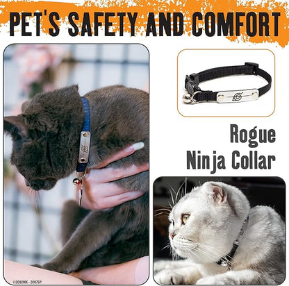 Naruto Breakaway Cat Collars for Girl & Boy Cats | Officially Licensed Naruto Shippuden Hidden Leaf Village Pet Accessories & Gifts, (8.5” to12”) Adjustable Cute Kitten Collar with Bell (Black, Rogue)