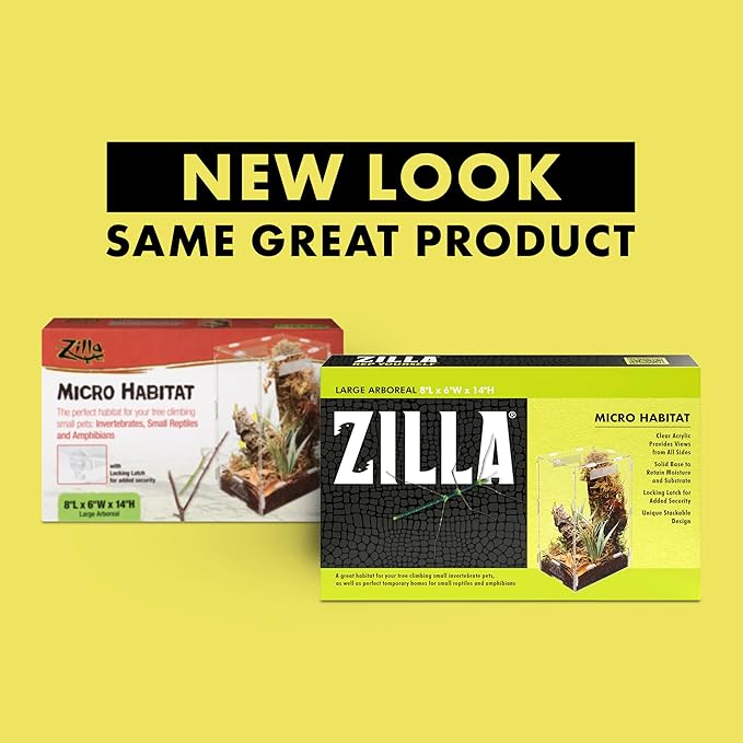 Zilla Micro Habitat Terrarium, Arboreal, with Locking Latch, for Isopods, Spiders, Insects, Large