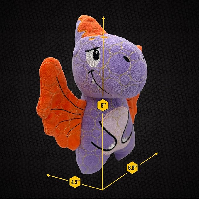 Bite Force - Durable & Strong Dog Toy Purple Dino with Squeaker, Kevlar-Reinforced for Aggressive chewers.