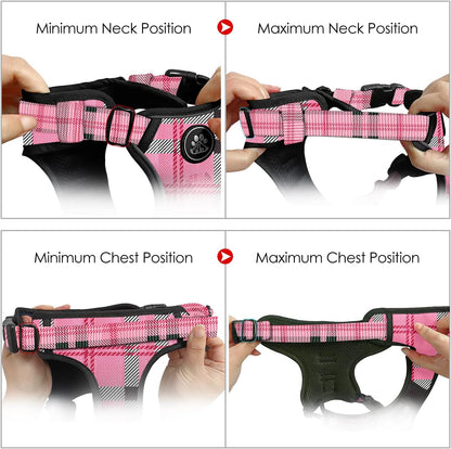 NESTROAD No Pull Dog Harness with Leash, Reflective No Choke Pet Vest Harness,Adjustable Soft Padded Dog Harness with Easy Control Handle for Medium Dogs(Checkered Pink,Medium)