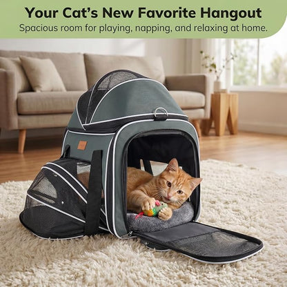 Morpilot Top and Side Expandable Cat Carrier for Pets up to 20lbs | Airline Approved Collapsible Soft-Sided Pet Carrier for Car Rides and Vet Visits (Dark Gray)