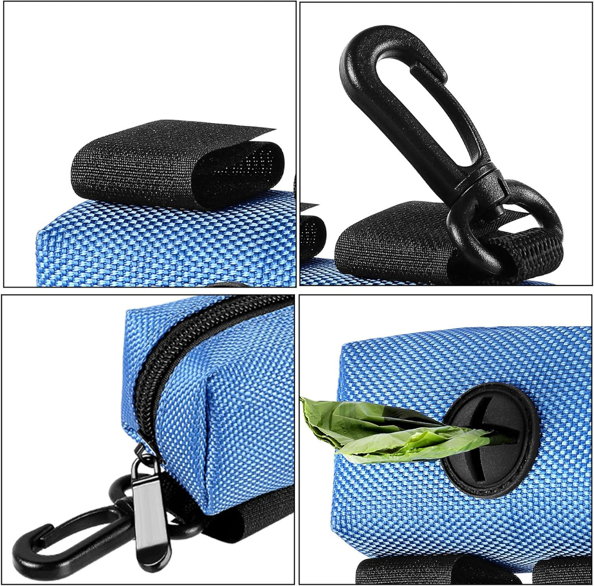 Dog Waste Bag Dispenser Pet Poop Bags Holder for Doggie Waste Bags Dispensers Soft Fabric Zipper Small Doggy Puppy Pouch for Leash Accessory Attachment with Carrier,Blue