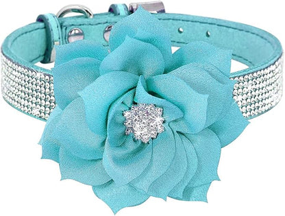 Serijoars Small Dog Collar with Rhinestone Crystal Diamond Colorful Bling Girl Puppy Cat Collars (L, Light Blue6)