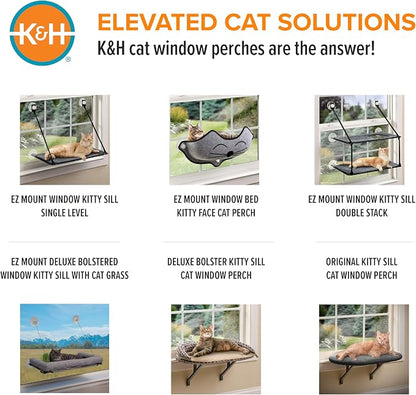 K&H Cat Window Perch Kitty Sill - Cat Window Hammock Bed with Strong Support Holds 40 lbs, Cushioned Windowsill Bed for Indoor Cats, Washable Cover, Cream Fleece, 24 x 14 Inches