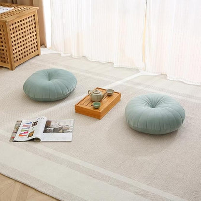 Floor Pillow Meditation Cushion Round Large Floor Pillows Seating for Adults, Velvet Thick Floor Cushions for Yoga Living Room Balcony Outdoor Tatami 18inch（Green）