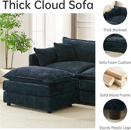 saows Modular Sectional Sofa, 112.2 Inch Rectangle Shaped Couch Set with Armrests, 3-Seater Comfy Cloud Couches for Living Room Apartment, Blue