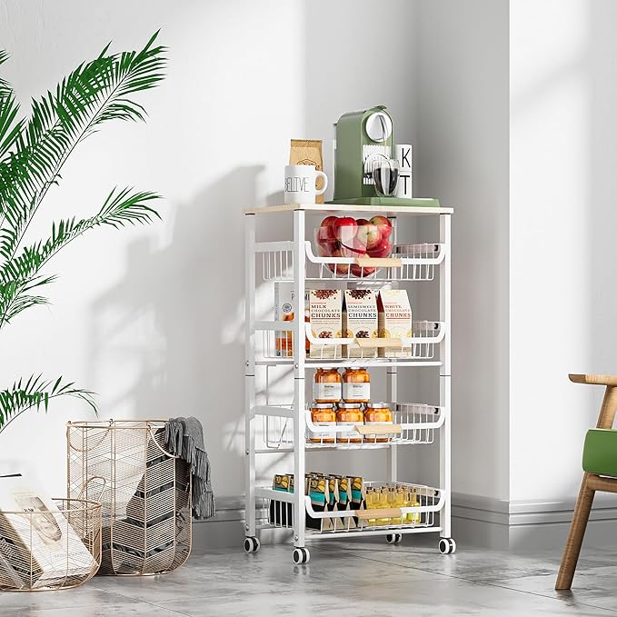 5-Layer Fruit Basket Kitchen Food Organizer and Rack, Stackable Storage Cart