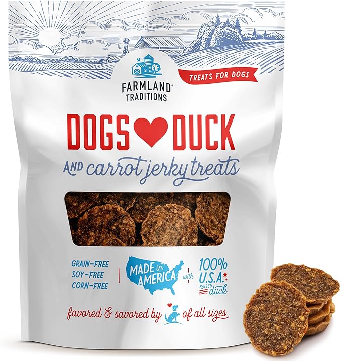 Farmland Traditions Filler Free Dogs Love Duck & Carrot Premium Jerky Treats. (5 oz)
