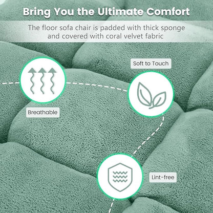 MAT EXPERT 14-Position Floor Chair, Floor Gaming Chair w/Soft Coral Fleece, Alloy Steel Frame, Padded Lazy Couch Recliner, Floor Chair with Back Support for Reading, Meditating (Green)