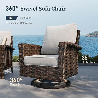 SUNSHINE VALLEY Patio Wicker Swivel Chairs Set of 2, Outdoor High Back Chairs with 5.5" Waterproof Cushions, Outdoor Furniture Set for Deck Porch and Yard, Peacock Blue