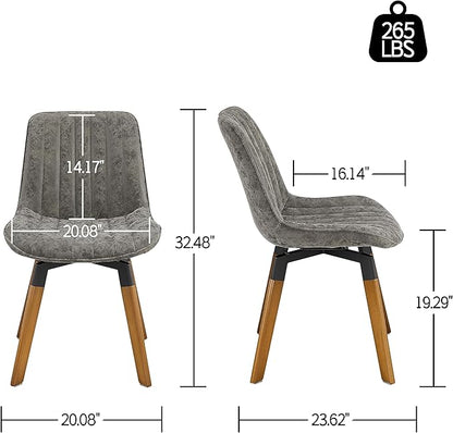 Art Leon Swivel Dining Chairs Set of 2, Mid Century Modern Kitchen Dining Room Chairs, Upholstered Faux Leather Armless Side Chair with Wood Legs for Living Room Bedroom, Gray