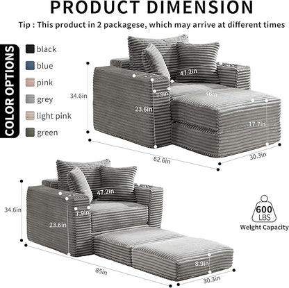 Boneless Chaise Lounge Chair Indoor, All-Foam Convertible Lounge Chair with No Frame, Wide Reclining Floor Lounger for Reading, Napping & Relaxation, No Assembly Needed (Grey)