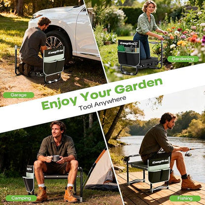 KeepTrim Garden Kneeler and Seat, Foldable Ergonomic Kneeling Bench with Tool Pouch 400 Lbs Heavy Duty 2-in-1 Comfortable Cushioned Kneeling Chair for Gardening Yard Work (Black)
