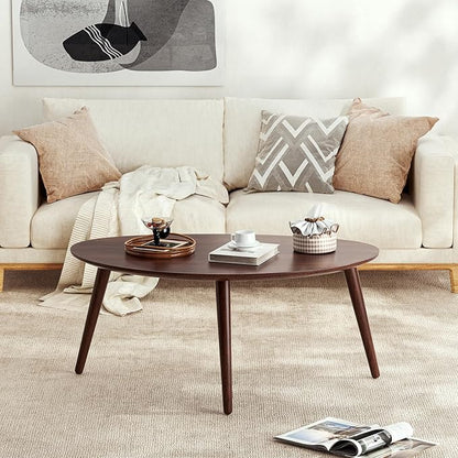 Vadisun Small Oval Coffee Table, 33.5" Mid Century Modern Coffee Table for Living Room, 100% Solid Oak Wood Side Table, Minimalist Display Center Table (Walnut Color, 33.46''Wx22.83''Dx15.74''H)