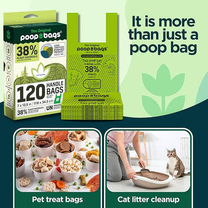 The Original Poop Bags® Dog Waste Bags with Handles - Heavy-Duty & Leak-Proof, USDA Certified 38% Plant-Based, Unscented, Easy Tie-Handle Poop Bags for All Size Dogs (360 Count)
