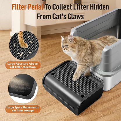 Cat Litter Box Step, Cat Litter Box Ramp Mat with Filter Function for Self-Cleaning Cat Litter Box, Easy to Clean, Cat Pedal Step Stool Ideal for Kitten & Elderly Cats (Black)