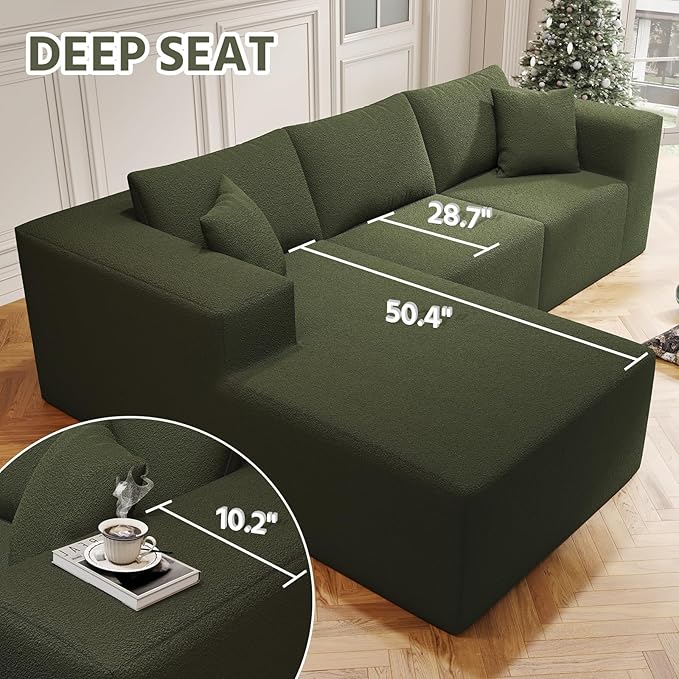 108" Cloud Sectional Couch with L-Shape Chaise,4 Seat Modern Modular Sofa with Deep Seat,Upholstered Couches for Living Room Bedroom, Boneless Couch