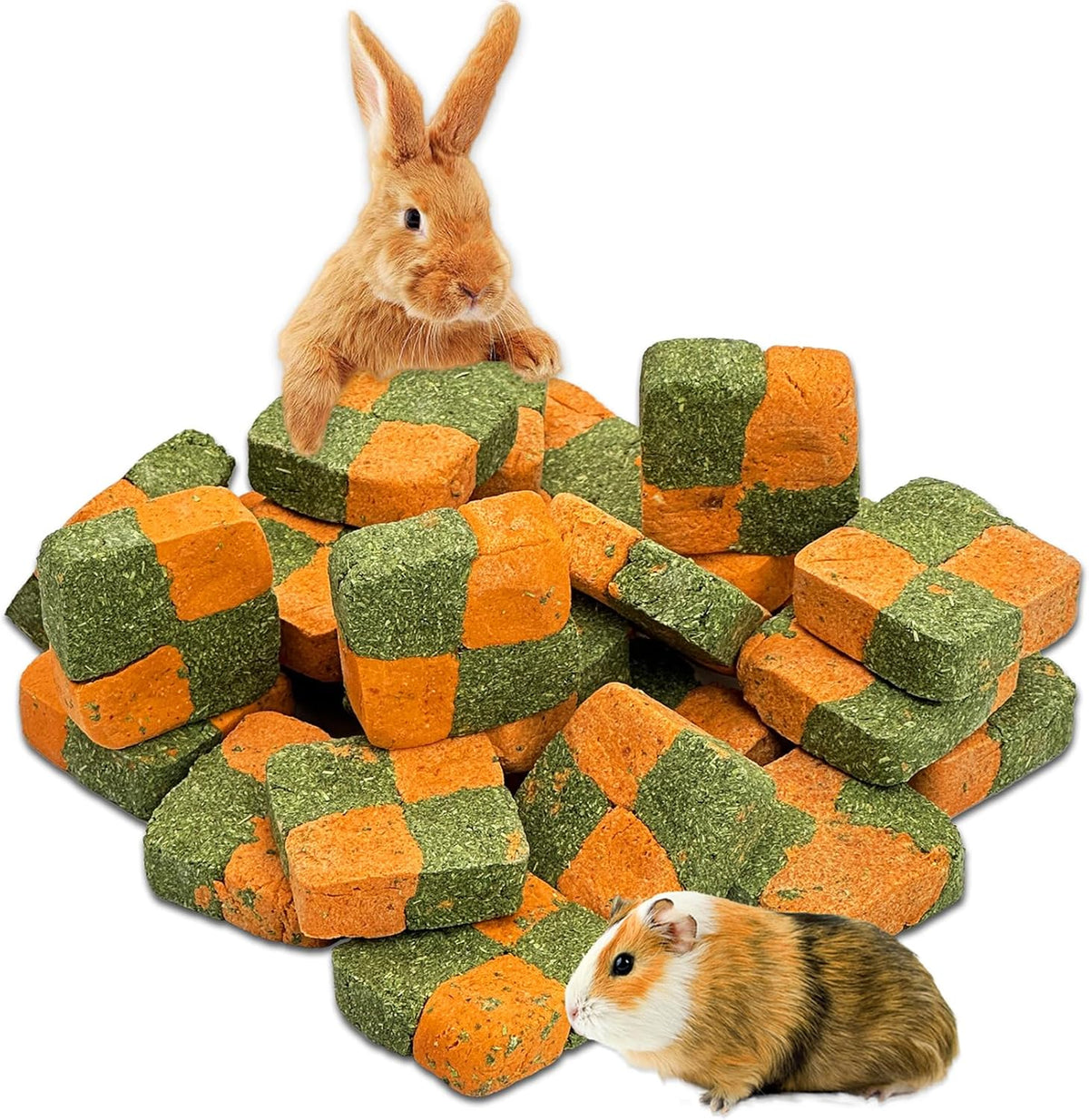Fhiny 24 PCS Rabbit Chew Toys, Natural Timothy Hay Carrot Biscuit Handmade Bunny Molar Toys for Teeth Small Animal Snacks for Rabbits Guinea Pigs Chinchillas Hamsters Gerbils
