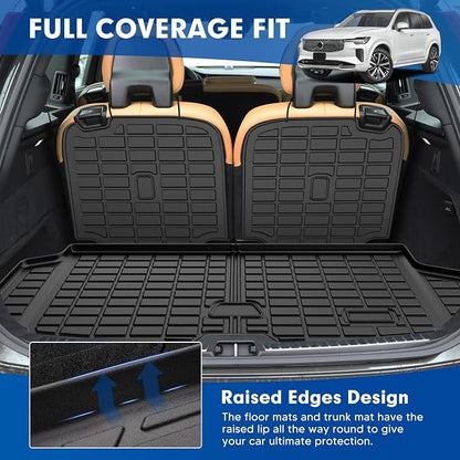Mixsuper Cargo Liner for Volvo XC90 2016-2024 2025 2026, All Weather Trunk Mat Backrest Mat TPE Back Seat Cover Protector for XC90 Accessories