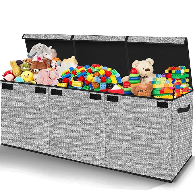 Extra Large Toy Box Chest with Lid, Collapsible Kids Toy Chest Boxes Organizers and Storage for Nursery,Playroom,Office 35.8"x12.6"x16"(Black)