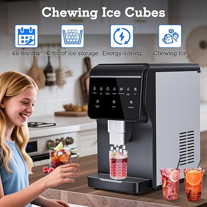 Nugget Ice Maker 66Lbs/24H Chewable Pellet Ice Machine, Built-in 6lbs Ice