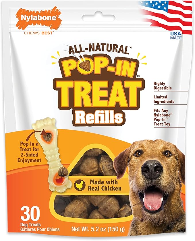 Nylabone Pop-In Treat-Toy Refill Chews, All-Natural Dog Treats for Treat Dispensing Toys, Chicken Flavor, 30 Count