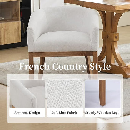 Shenyon Mid Century Modern Dining Chairs with Arms, Upholstered Linen Fabric Dining Room Chairs with Solid Wood Legs, Comfy Barrel Accent Chairs for Dining Room, Living Room, or Cafe,Beige