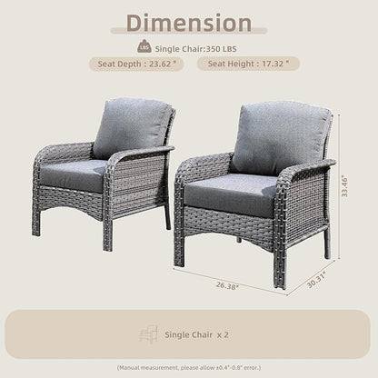 CAODOC 2 Pack Wicker Patio Furniture Chairs,Outdoor Rattan Chairs with Armrest Support 250 lb,Dark Gray