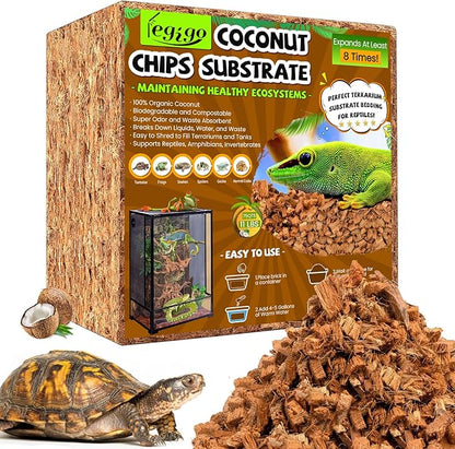 Legigo 10LBS Coconut Chip Substrate for Reptiles, 72QT Natural Coco Husk Chip Reptiles Bedding, Compressed Coconut Chip Substrate for Snake, Tortoise, Ball Python, Gecko, Lizard Terrarium Tanks