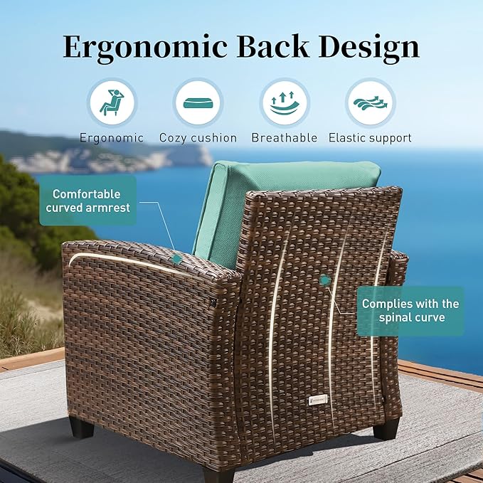 SUNSHINE VALLEY 4-Piece Patio Furniture Set with Swivel Chairs, Rattan Wicker Outdoor Furniture with 2 Swivel Glider Chairs and 2 Ottomans, Outdoor Lounge for Small Patio, All-Weather Design, Blue