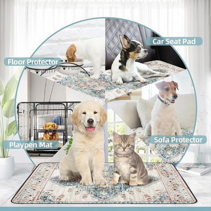 SCLOSE Washable Pee Pad for Dogs, 32" x 24" Reusable Puppy Pads Waterproof Dog Rugs, Super Absorbent, Leakproof, Dog Crate Pad, Playpen Mat, Whelping Pads, Blue Medallion