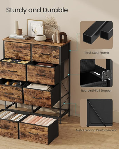 SONGMICS Dresser for Bedroom, Chest of Drawers, 8 Non-Woven Fabric Drawers