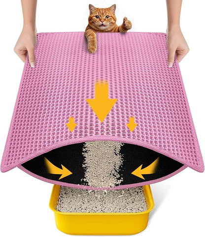 Cat Litter Mat New Size 23.6"x14.6" for Small Spaces, Upgrade Super Waterproof Back Layer Litter Box Mat, Non Slip, Durable, Soft on Paws Kitty Trapping Matt, Pink