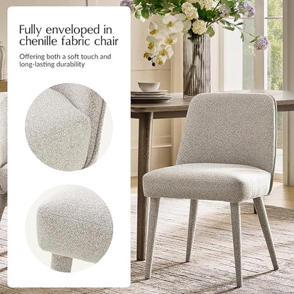 HULALA HOME Modern Dining Chairs Set of 4，Taupe Fully Chenille Upholstered Dining Room Chairs Set with Foot Peg, Solid Wood Frame, Armless Kitchen Accent Chairs for Living Room Bedroom Reception
