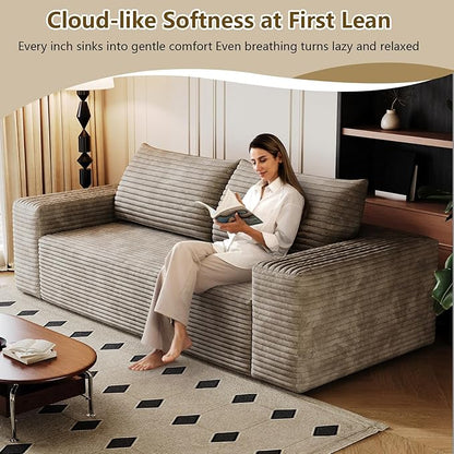 71" Boneless Loveseat Sofa - Cloud Couch with Memory Foam, Comfy Deep Seat - Corduroy Floor Sofa, No Assembly Required - Small Space Friendly for Living Room, Bedroom, Apartment, Corduroy, Camel