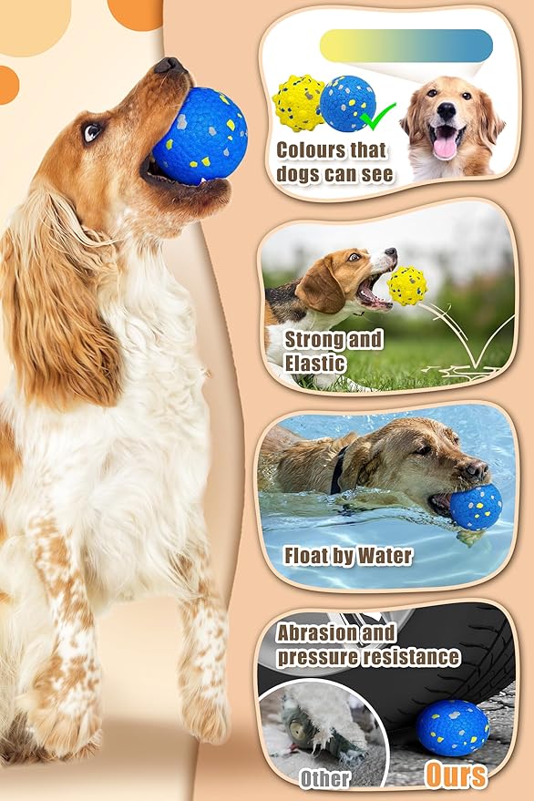 Dog Tennis Balls for Aggressive Chewers, Indestructible Durable Bouncy Interactive Toy for Dogs Fetch Game Lightweight Floating Outdoor Training(2 Yellow Point+ 2 Blue Cirle Medium)