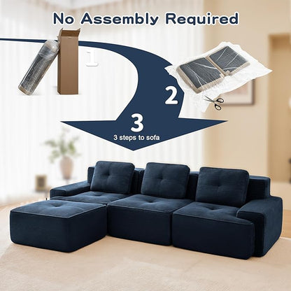 115.3'' Sectional Sofa, 32D Foam Corduroy Boneless Couch with Pillow, Deep Seat Wide Arm Sectional L Shaped Couch for Living Room, Apartment, Bedroom