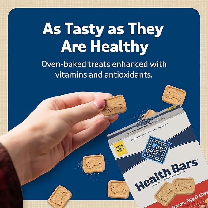 Blue Buffalo Mini Health Bars Crunchy Dog Biscuits, Oven-Baked With Natural Ingredients, Bacon, Egg & Cheese, 2-lb Box