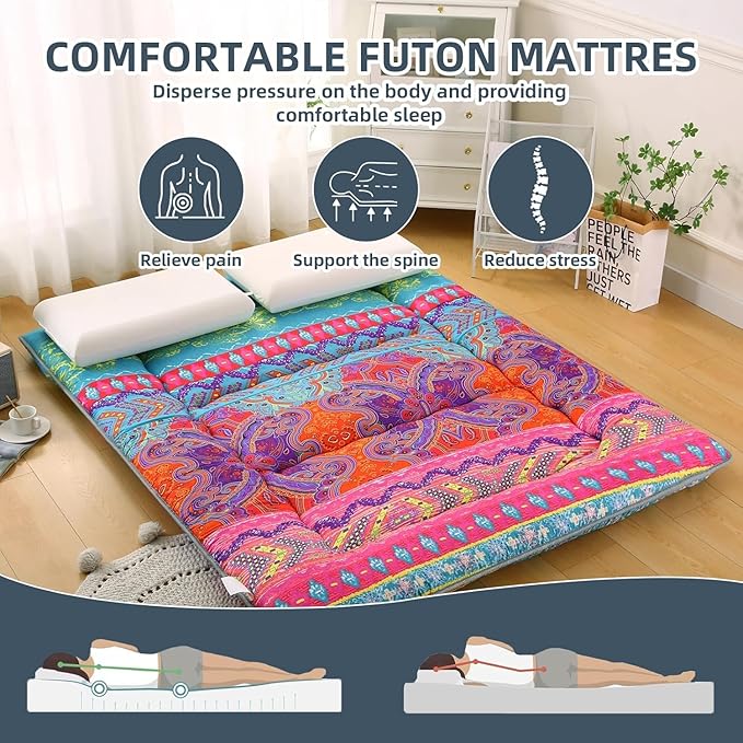 DELADOLA Japanese Floor Mattress,Thicken Japanese Floor Sleeping Pad Foldable,Roll Up Tatami Mat Easy to Store and Portable,Futon Mattress Suitable for Camping and Guest Room (B, Twin (80" x 36"))