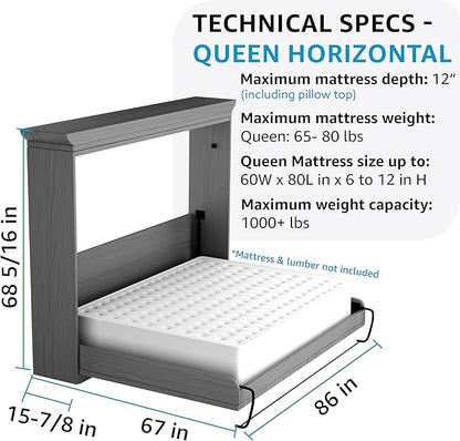 Create-A-Bed Queen Size Deluxe Murphy Bed Kit, Horizontal