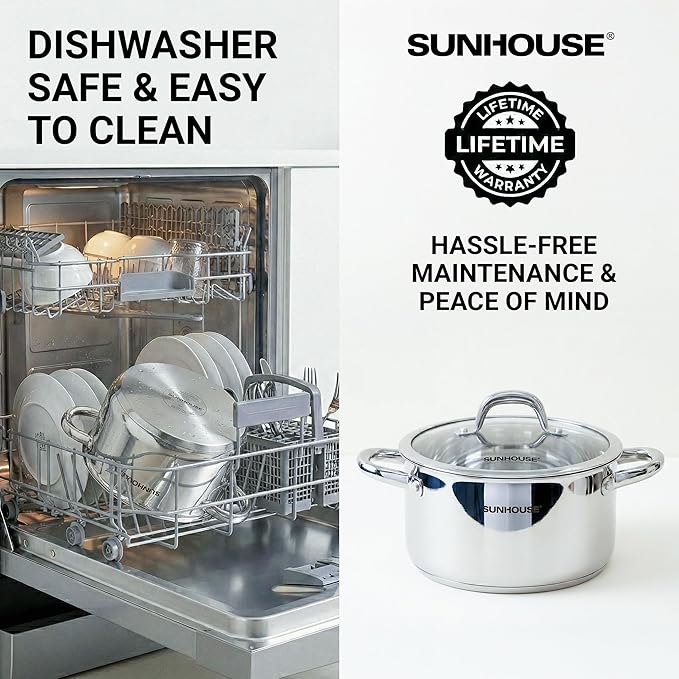 Sunhouse Professional 12-Quart Whole-Clad Multi-Ply Stainless Steel Stock Pot