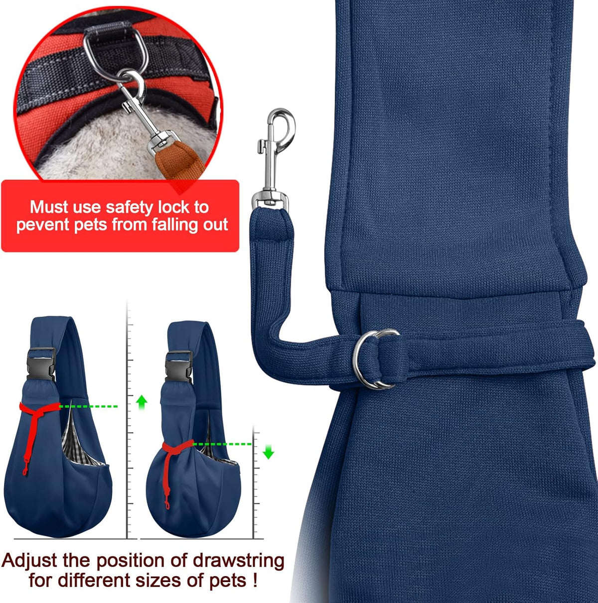 Tomkas Small Dog Sling Carrier - Zipper Pocket & Adjustable Strap - for 3-10 lbs Pets(Dark Blue)