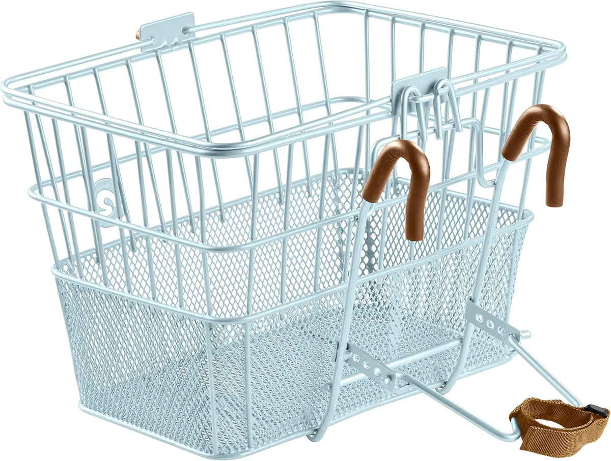 Retrospec Apollo Detachable Front Bike Basket Steel Half-Mesh with Integrated Detachable Hooks and Built-In Handle, Easy Assembly and Portability for Bicycles