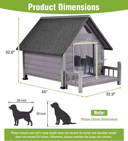 GUTINNEEN Heated Dog House Outdoor for Winter with Anti-Bite Design, Dog Kennel with Heating Blanket, Asphalt Roof, for Small to Medium Dogs - Grey